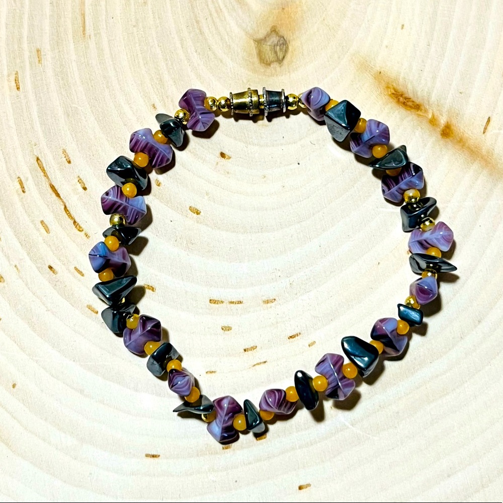 Handmade amethyst and marcasite chip bracelet